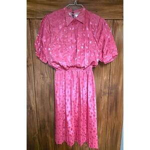 Vintage 80s Hot Pink Pleated Secretary's Dress Sz 6P Dim the Lites